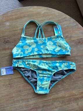 Jolyn Clothing Aqua and Light Yellow Floral Bikini. ANDY bottom Frederick top